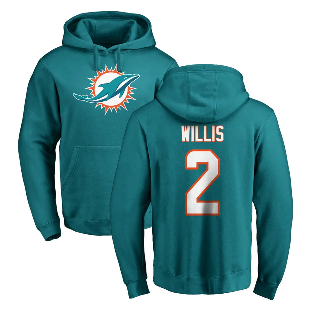 Choea M.Dolphins #2 Malik Willis Player Aqua LOGO Pullover Hoodies Limited Stitched Jerseys