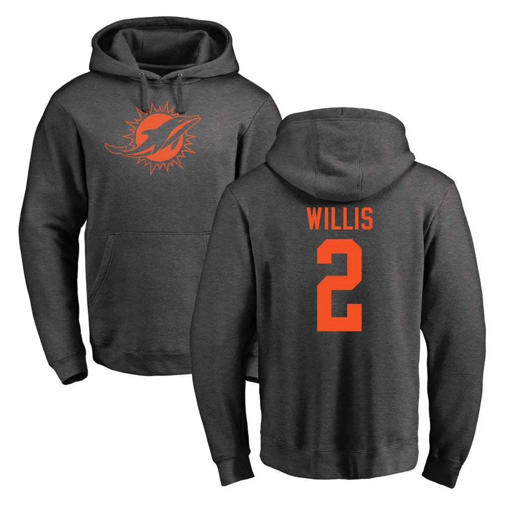 Choea M.Dolphins #2 Malik Willis Player Darkgray Pullover Hoodies Limited Stitched Jerseys
