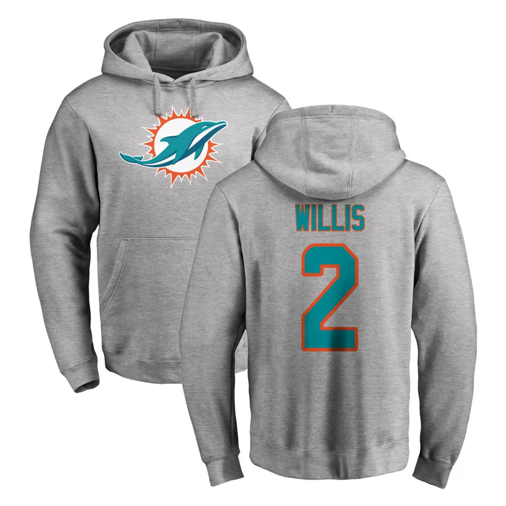 Choea M.Dolphins #2 Malik Willis Player Gray LOGO Pullover Hoodies Limited Stitched Jerseys
