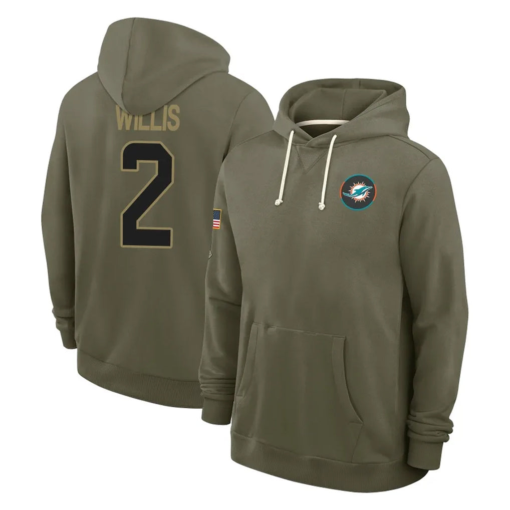 Choea M.Dolphins #2 Malik Willis Player Olive Salute to Service Pullover Hoodies Limited Stitched Jerseys