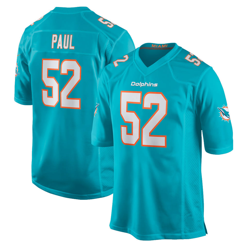 Choea M.Dolphins #52 Patrick Paul Player Aqua Home Game Stitched Jerseys