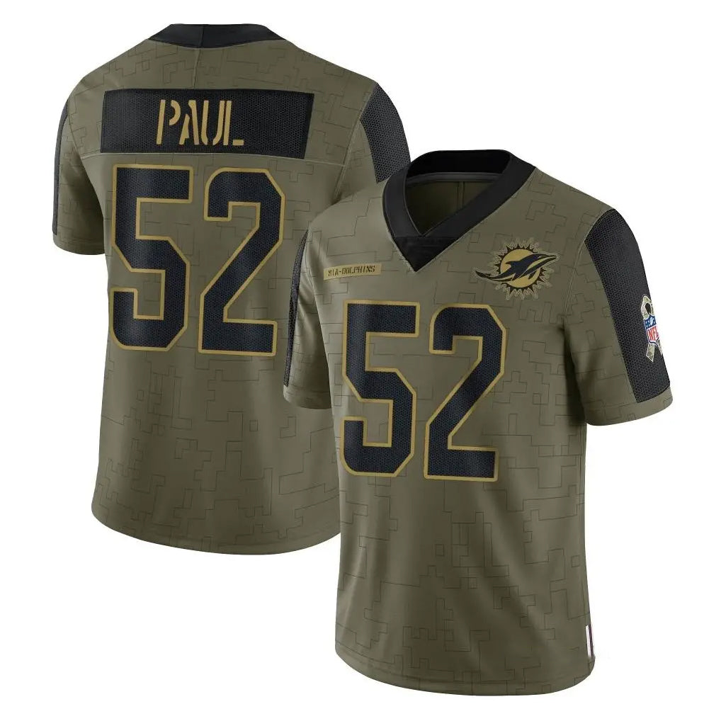Choea M.Dolphins #52 Patrick Paul Player Olive Salute To Service Limited Game Stitched Jerseys