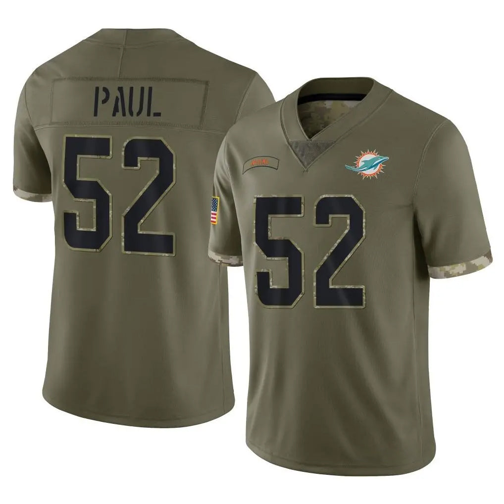 Choea M.Dolphins #52 Patrick Paul Player Olive Salute To Service Limited Stitched Jerseys