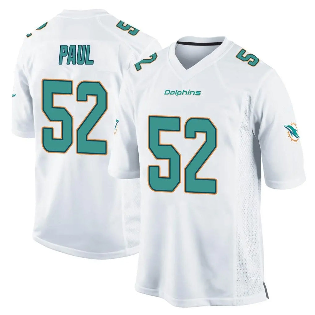 Choea M.Dolphins #52 Patrick Paul Player White Home Game Stitched Jerseys