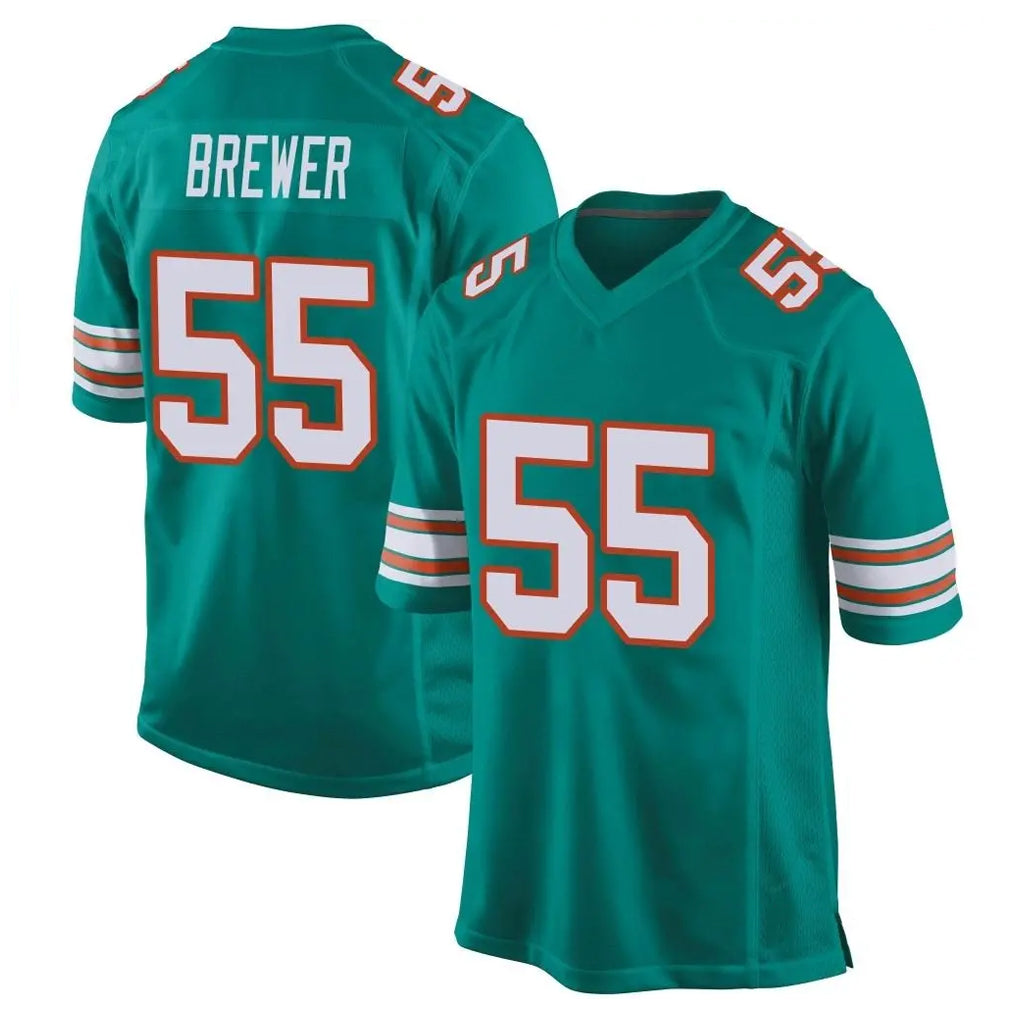 Choea M.Dolphins #55 Aaron Brewer Player Aqua Alternate Home Game Stitched Jerseys