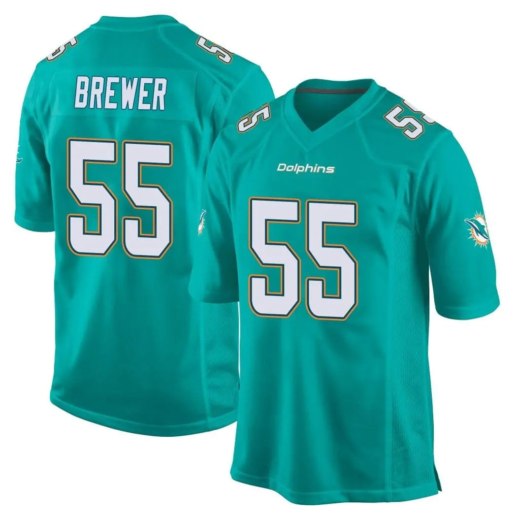Choea M.Dolphins #55 Aaron Brewer Player Aqua Team Color Home Game Stitched Jerseys