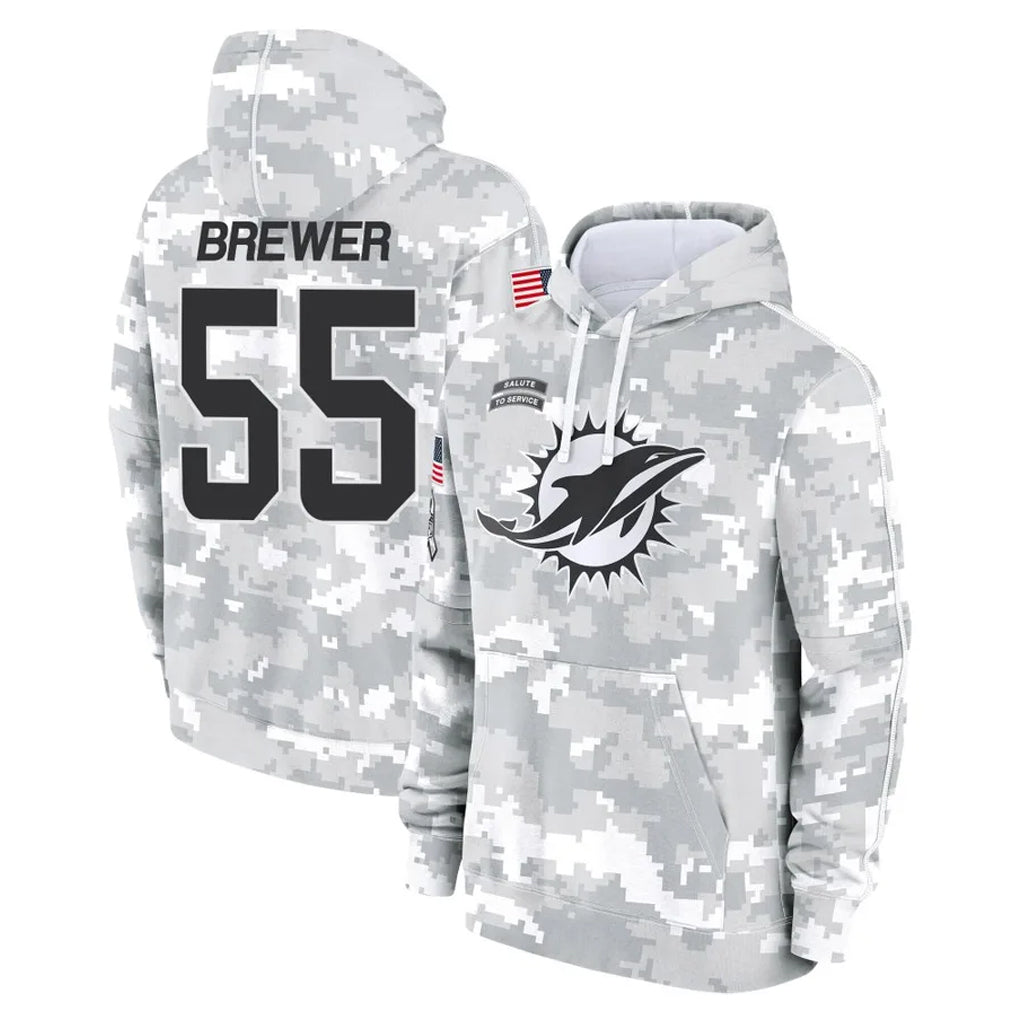 Choea M.Dolphins #55 Aaron Brewer Player Arctic Camo Salute to Service Hoodies Limited Game Stitched Jerseys