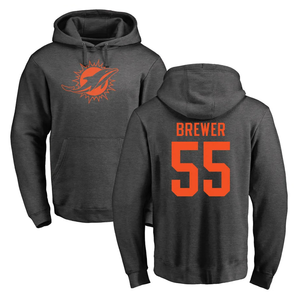 Choea M.Dolphins #55 Aaron Brewer Player Darkgray Pullover Hoodies Limited Stitched Jerseys