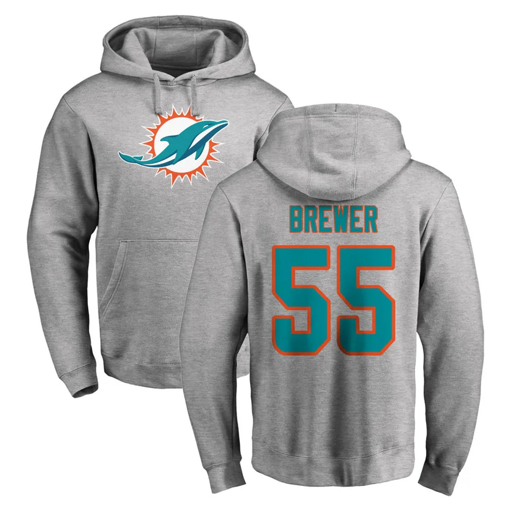 Choea M.Dolphins #55 Aaron Brewer Player Gray LOGO Pullover Hoodies Limited Stitched Jerseys