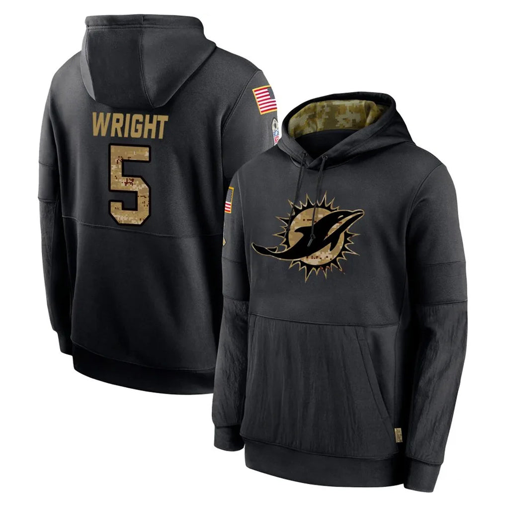 Choea M.Dolphins #5 Jaylen Wright Player Black Salute to Service Hoodies Limited Game Stitched Jerseys