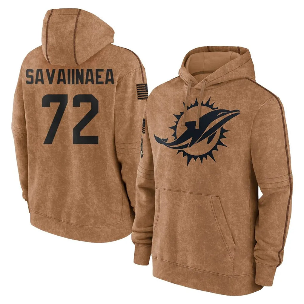 Choea M.Dolphins #72 Jonah Savaiinaea Player Brown Salute to Service Hoodies Limited Game Stitched Jerseys