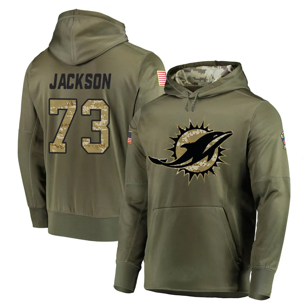 Choea M.Dolphins #73 Austin Jackson Player Olive Salute to Service Pullover Hoodies Home Game Stitched Jerseys
