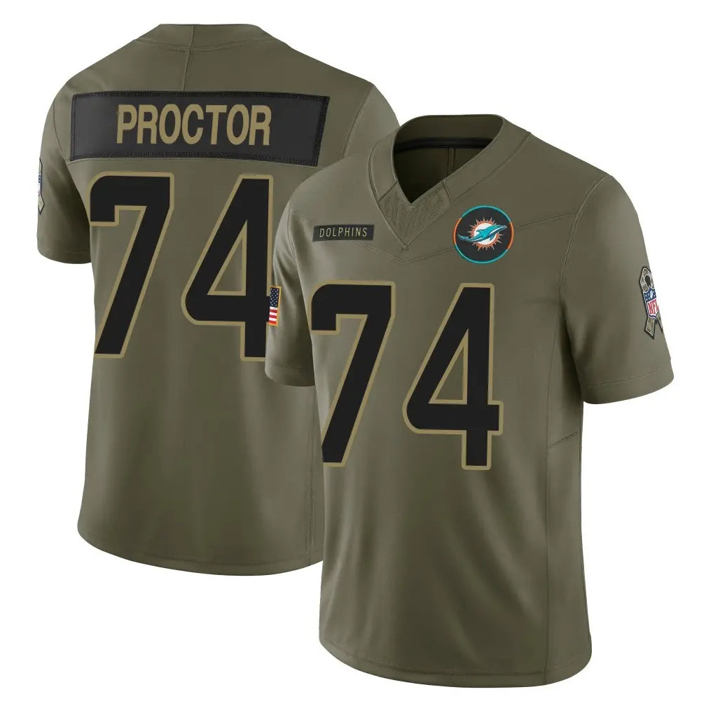 Choea M.Dolphins #74 Kadyn Proctor Player Olive 2025 Salute To Service Limited Game Stitched Jerseys