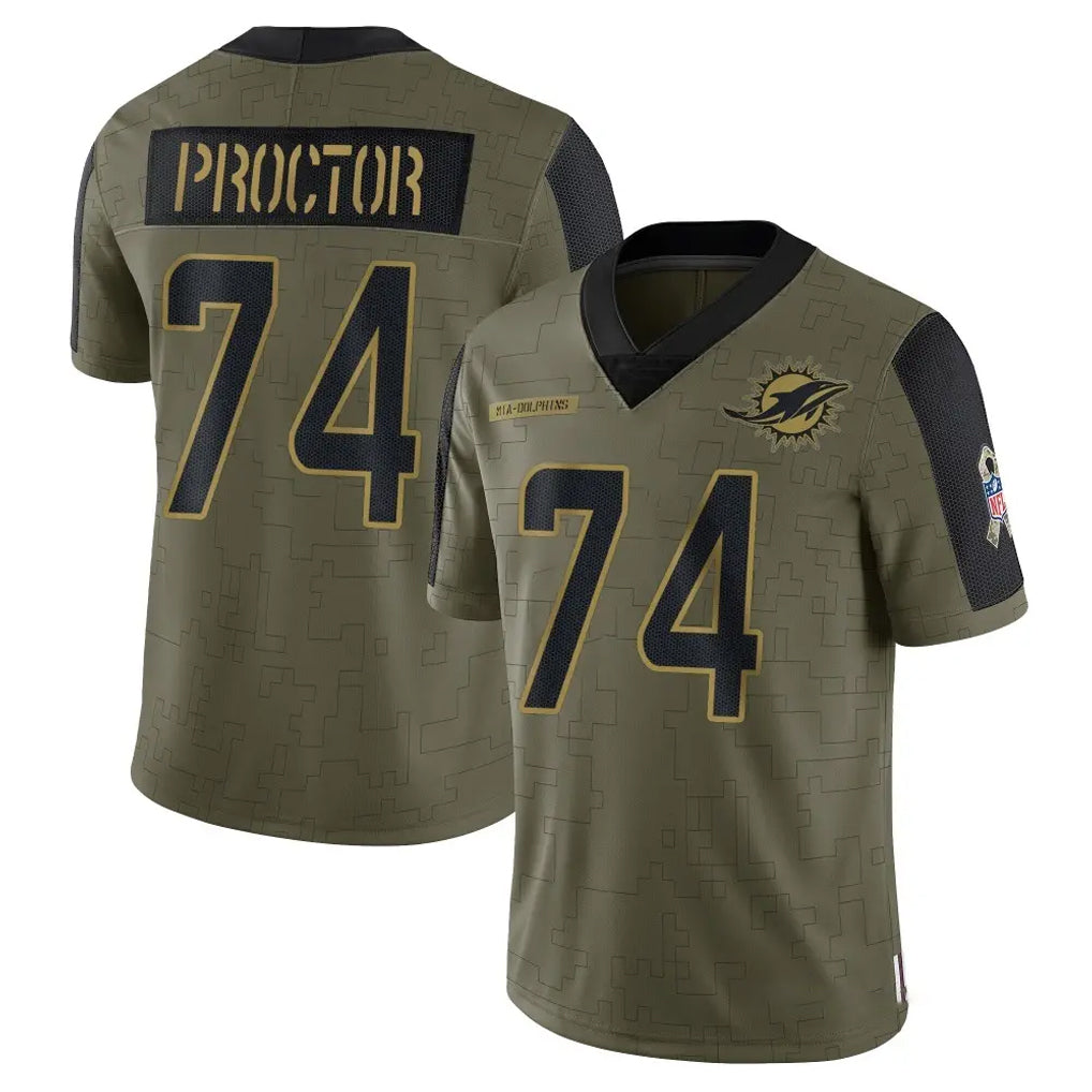 Choea M.Dolphins #74 Kadyn Proctor Player Olive Salute To Service Limited Game Stitched Jerseys