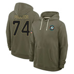Choea M.Dolphins #74 Kadyn Proctor Player Olive Salute to Service Pullover Hoodies Limited Stitched Jerseys