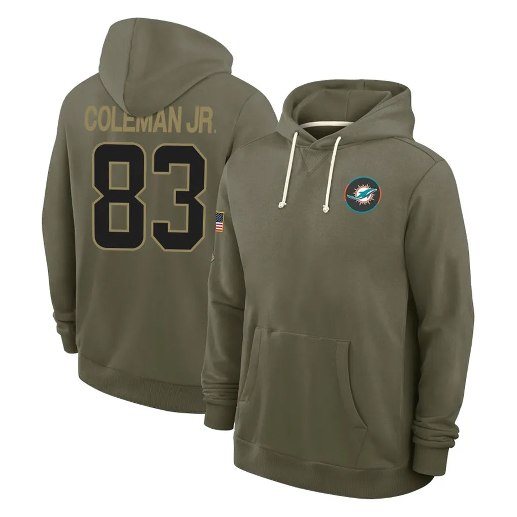 Choea M.Dolphins #83 Kevin Coleman Jr. Player Olive Salute to Service Pullover Hoodies Limited Stitched Jerseys