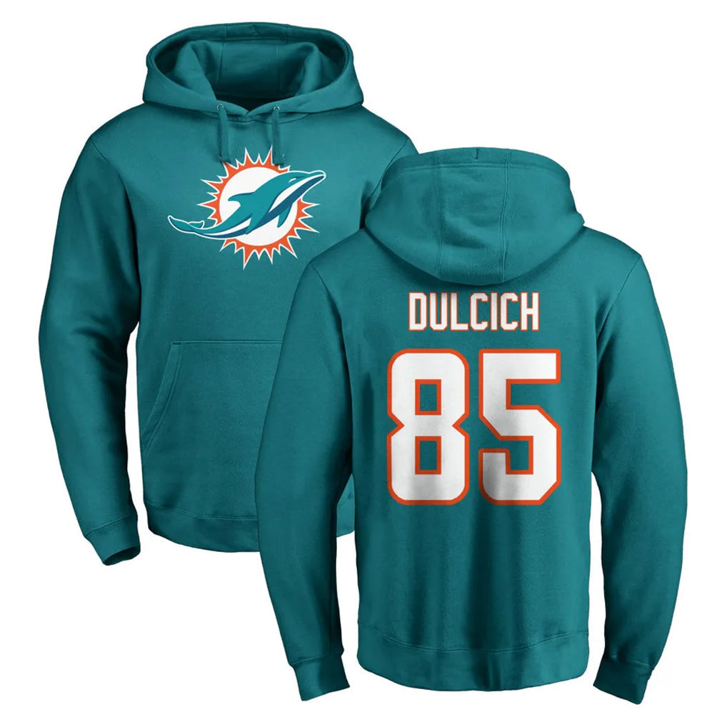Choea M.Dolphins #85 Greg Dulcich Player Aqua LOGO Pullover Hoodies Limited Stitched Jerseys