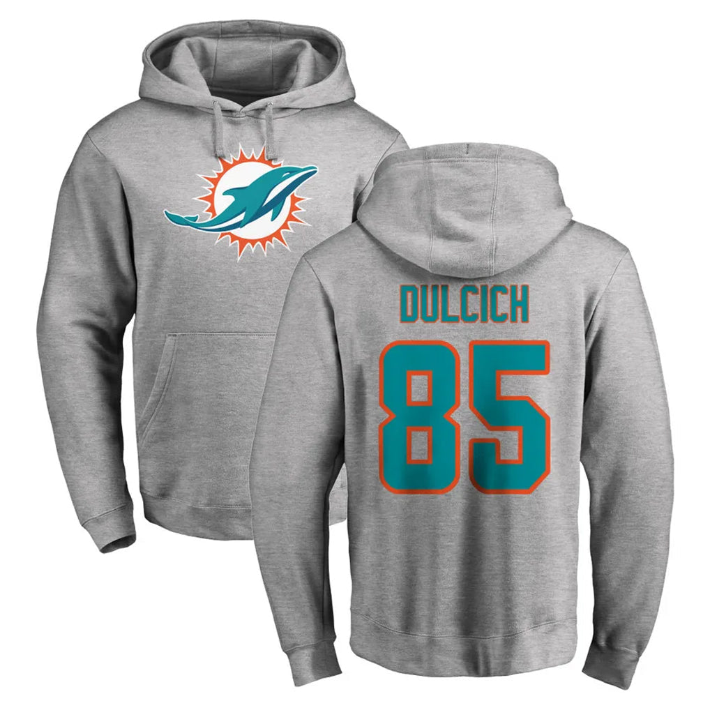 Choea M.Dolphins #85 Greg Dulcich Player Gray LOGO Pullover Hoodies Limited Stitched Jerseys