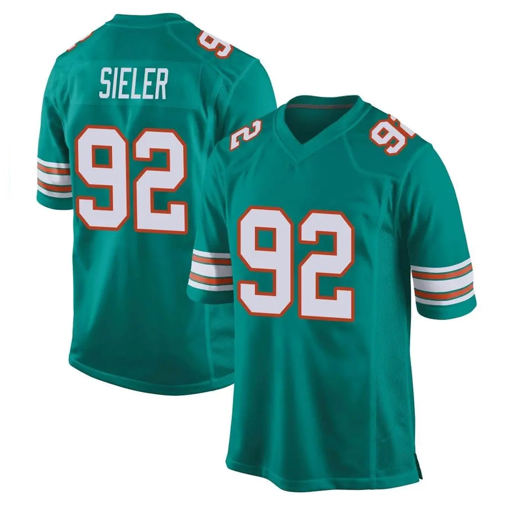 Choea M.Dolphins #92 Zach Sieler Player Aqua Alternate Home Game Stitched Jerseys