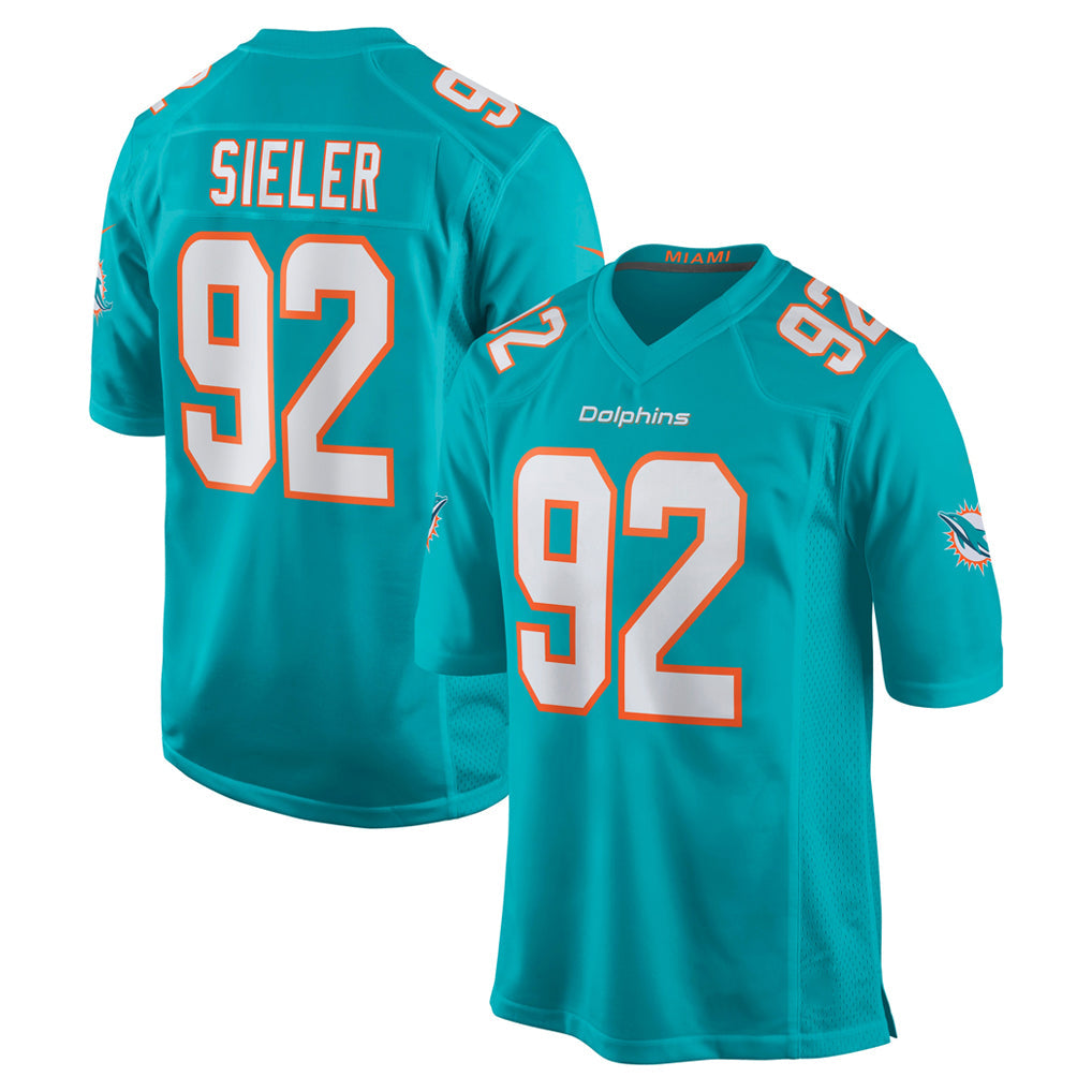 Choea M.Dolphins #92 Zach Sieler Player Aqua Home Game Stitched Jerseys