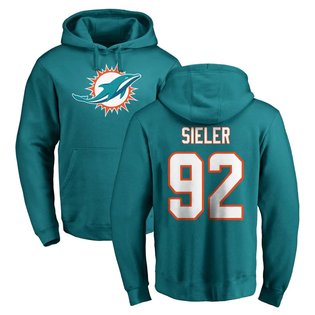 Choea M.Dolphins #92 Zach Sieler Player Aqua LOGO Pullover Hoodies Limited Stitched Jerseys