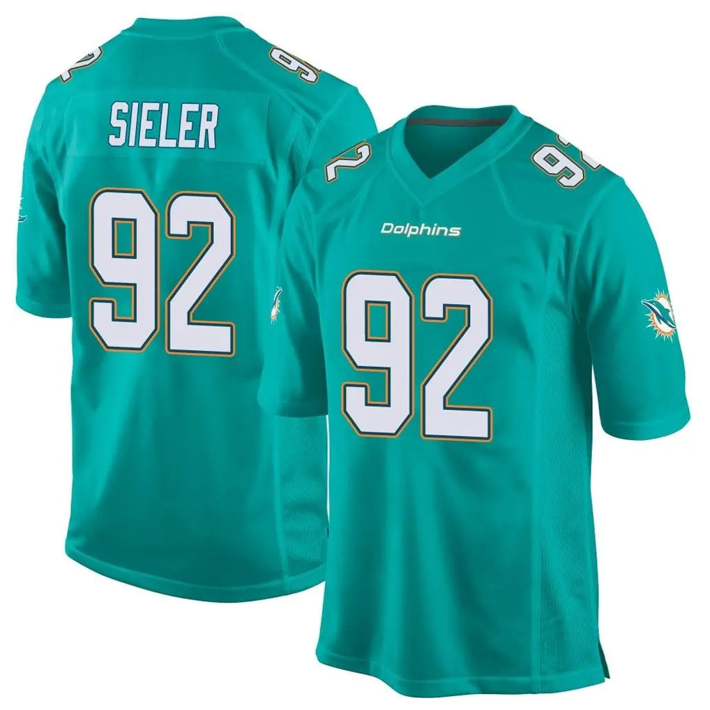 Choea M.Dolphins #92 Zach Sieler Player Aqua Team Color Home Game Stitched Jerseys