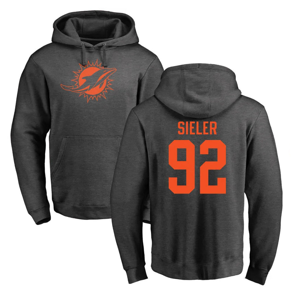 Choea M.Dolphins #92 Zach Sieler Player Darkgray Pullover Hoodies Limited Stitched Jerseys