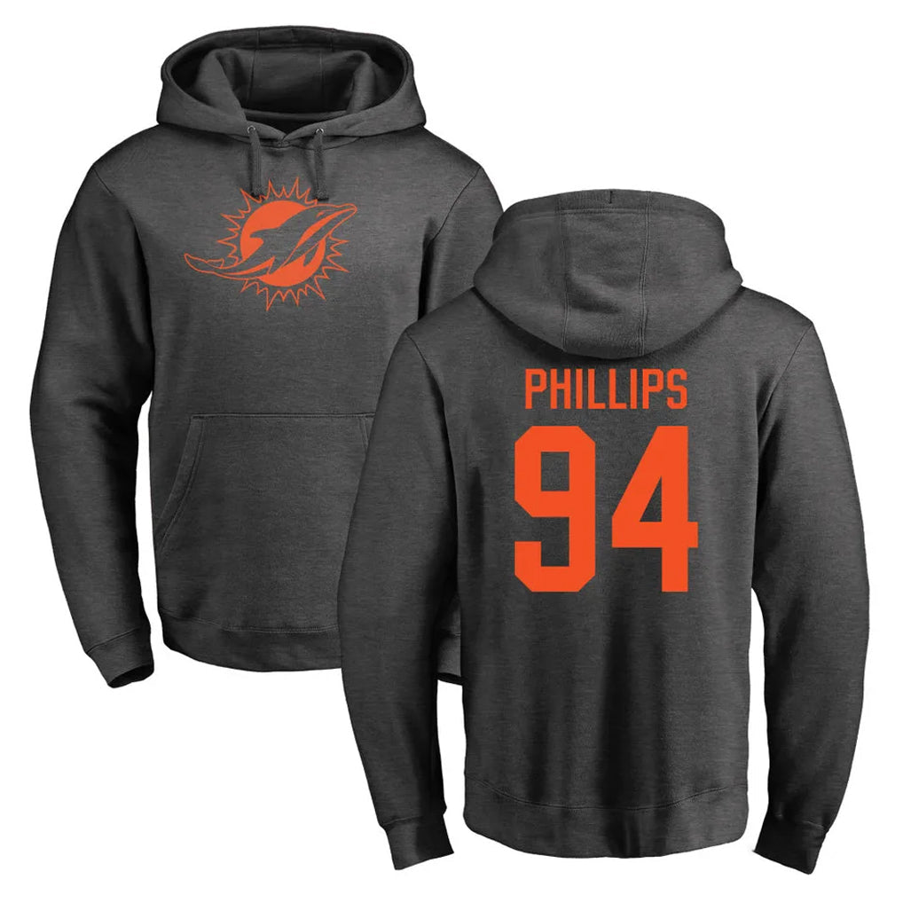 Choea M.Dolphins #94 Jordan Phillips Player Darkgray Pullover Hoodies Limited Stitched Jerseys