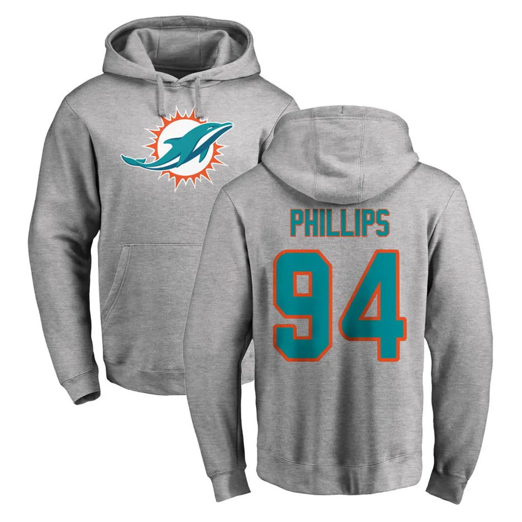 Choea M.Dolphins #94 Jordan Phillips Player Gray LOGO Pullover Hoodies Limited Stitched Jerseys