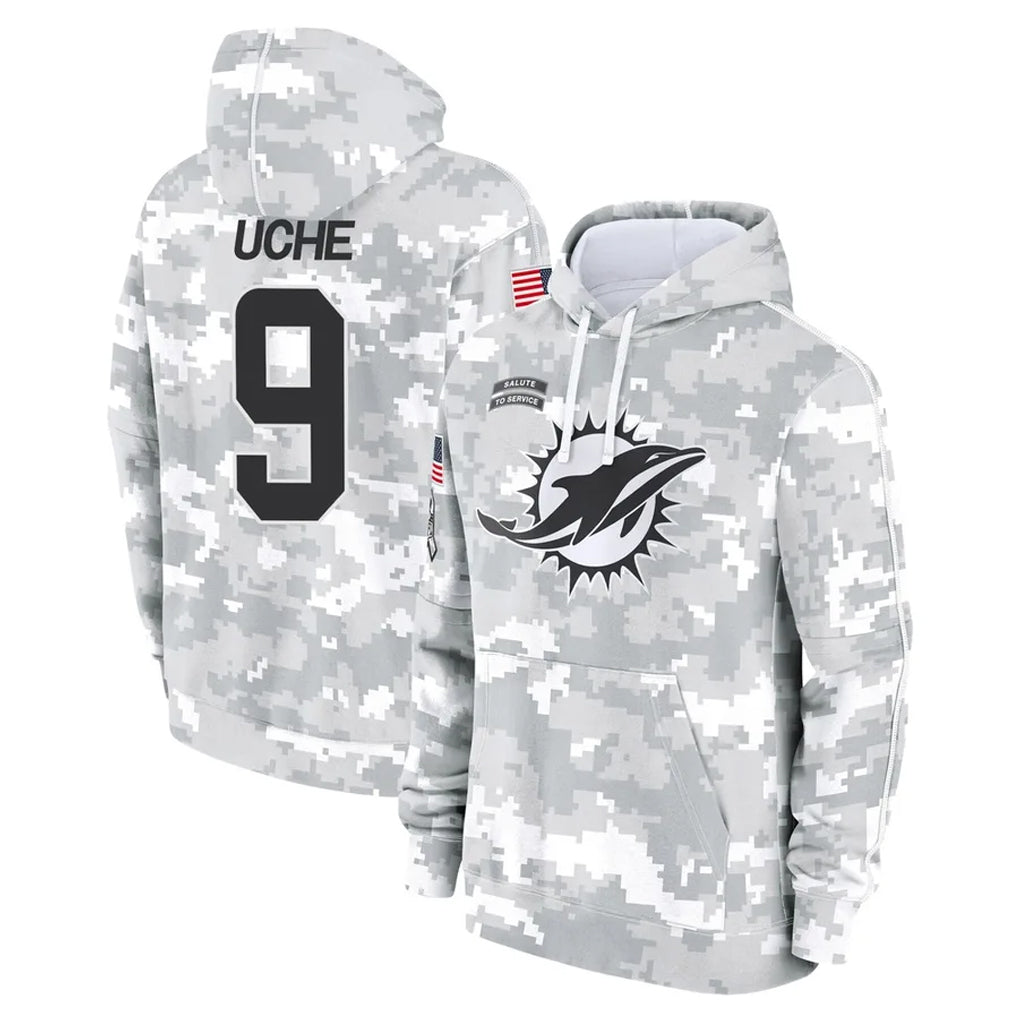 Choea M.Dolphins #9 Joshua Uche Player Arctic Camo Salute to Service Hoodies Limited Game Stitched Jerseys