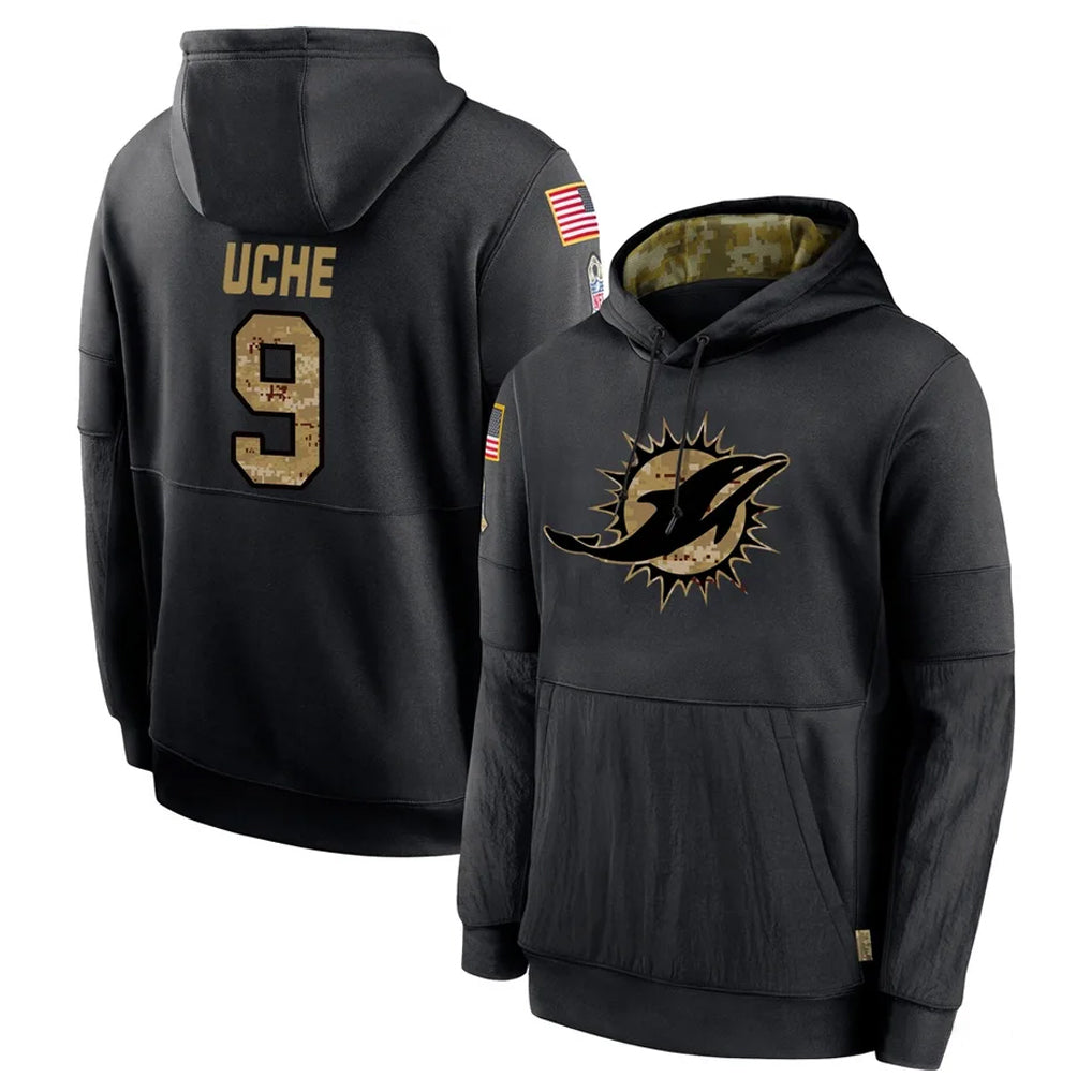 Choea M.Dolphins #9 Joshua Uche Player Black Salute to Service Hoodies Limited Game Stitched Jerseys