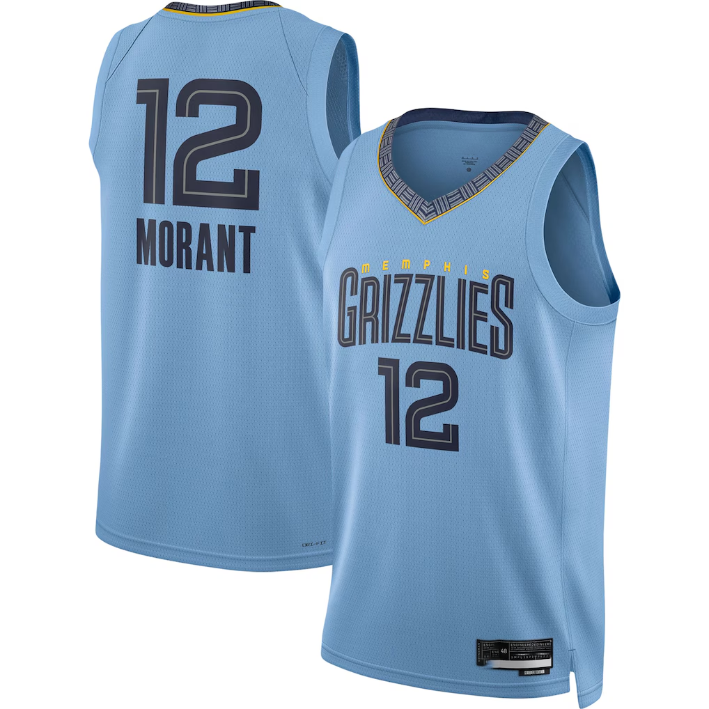 Choea M.Grizzlies #12 Ja Morant Jordan Brand Light Blue Swingman Stitched Jerseys- Statement Edition