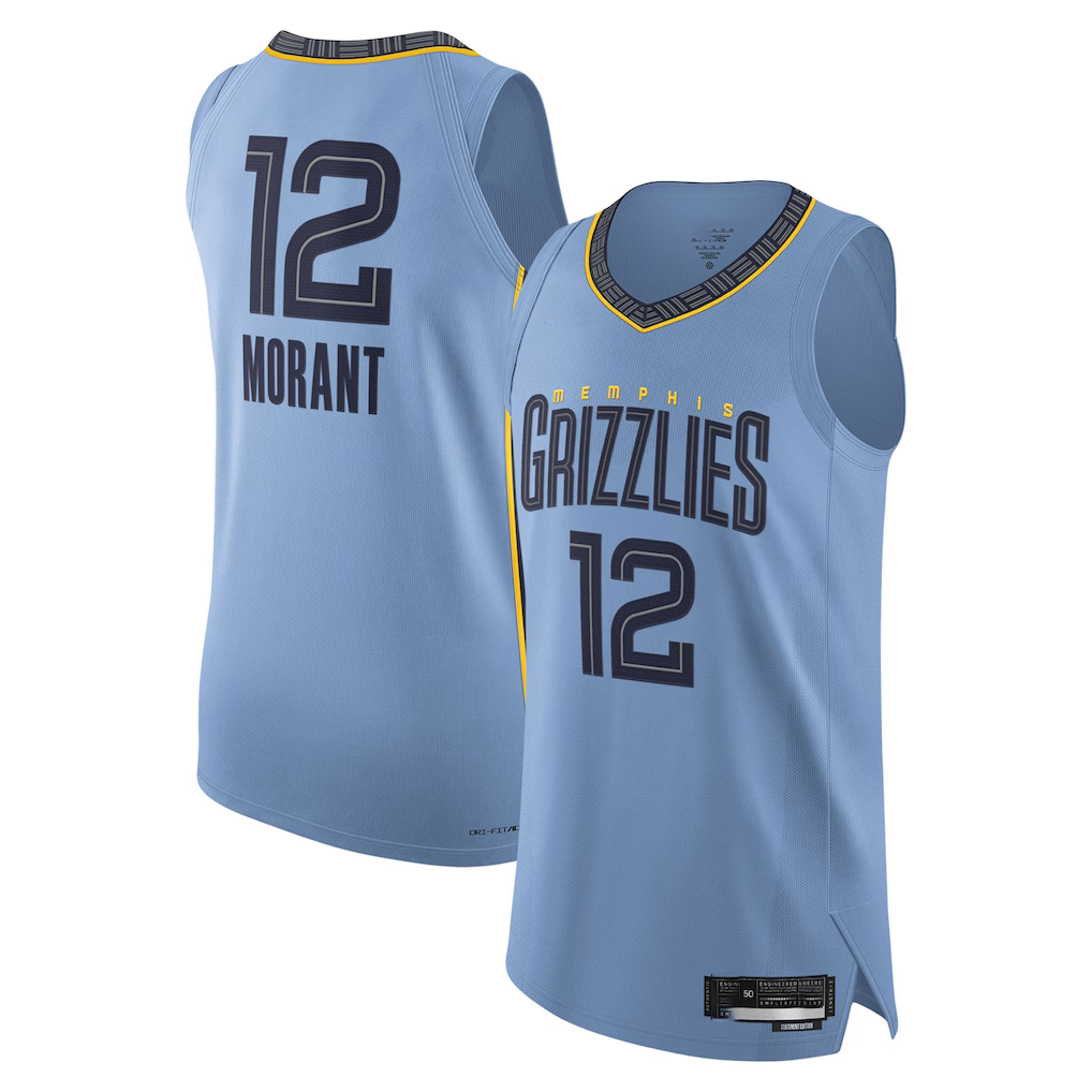 Choea M.Grizzlies #12 Ja Morant Light Blue Authentic Player Stitched Jerseys- Statement Edition