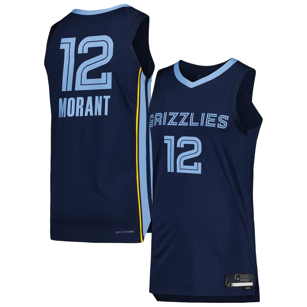 Choea M.Grizzlies #12 Ja Morant Navy Authentic Stitched Jerseys- Icon Edition