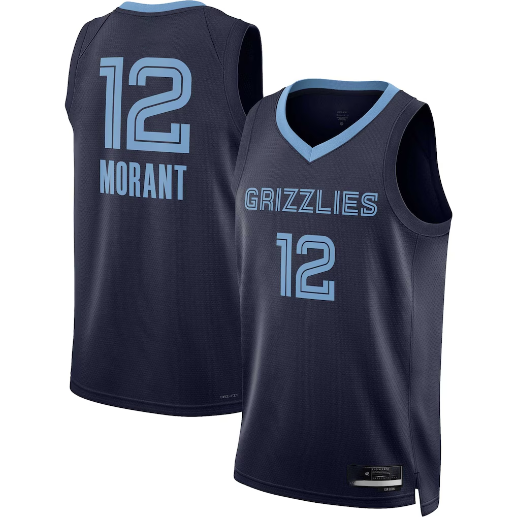 Choea M.Grizzlies #12 Ja Morant Navy Swingman Stitched Jerseys- Icon Edition