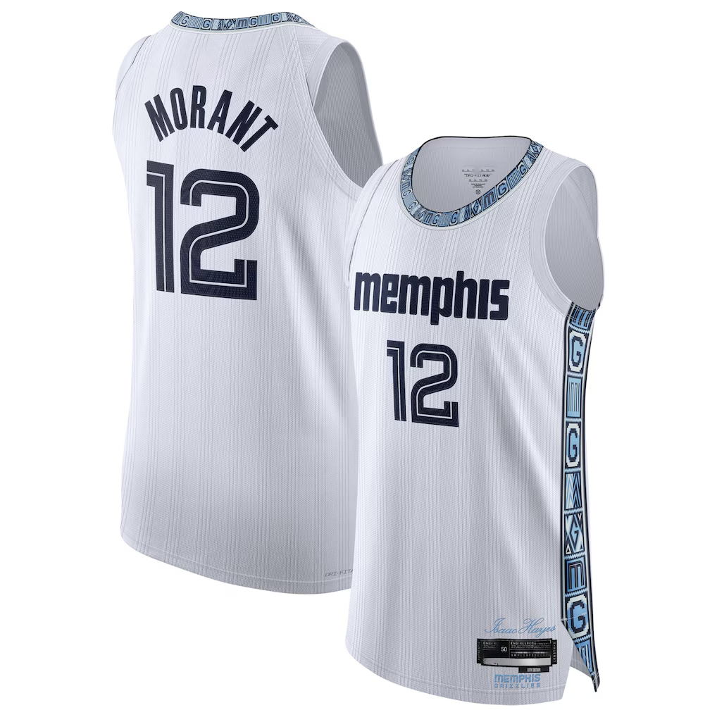 Choea M.Grizzlies #12 Ja Morant White 2025-2026 Authentic Stitched Jerseys- City Edition