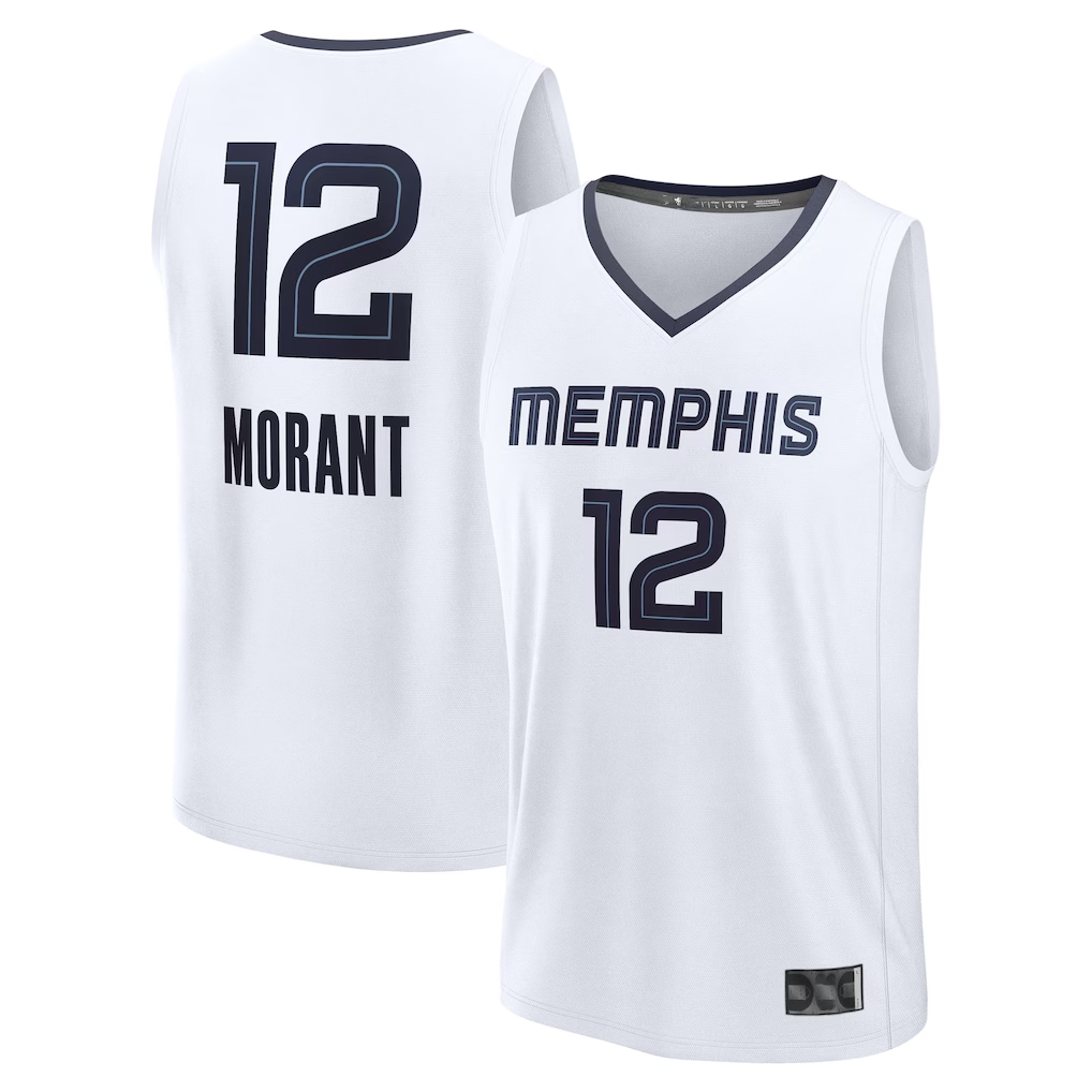 Choea M.Grizzlies #12 Ja Morant White Fast Break Replica Player Stitched Jerseys- Association Edition