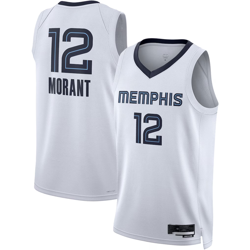 Choea M.Grizzlies #12 Ja Morant White Swingman Stitched Jerseys- Association Edition