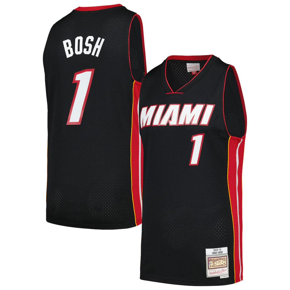 Choea M.Heat #1 Chris Bosh Mitchell & Ness Black 2012-13 Hardwood Classics Swingman Jerseys