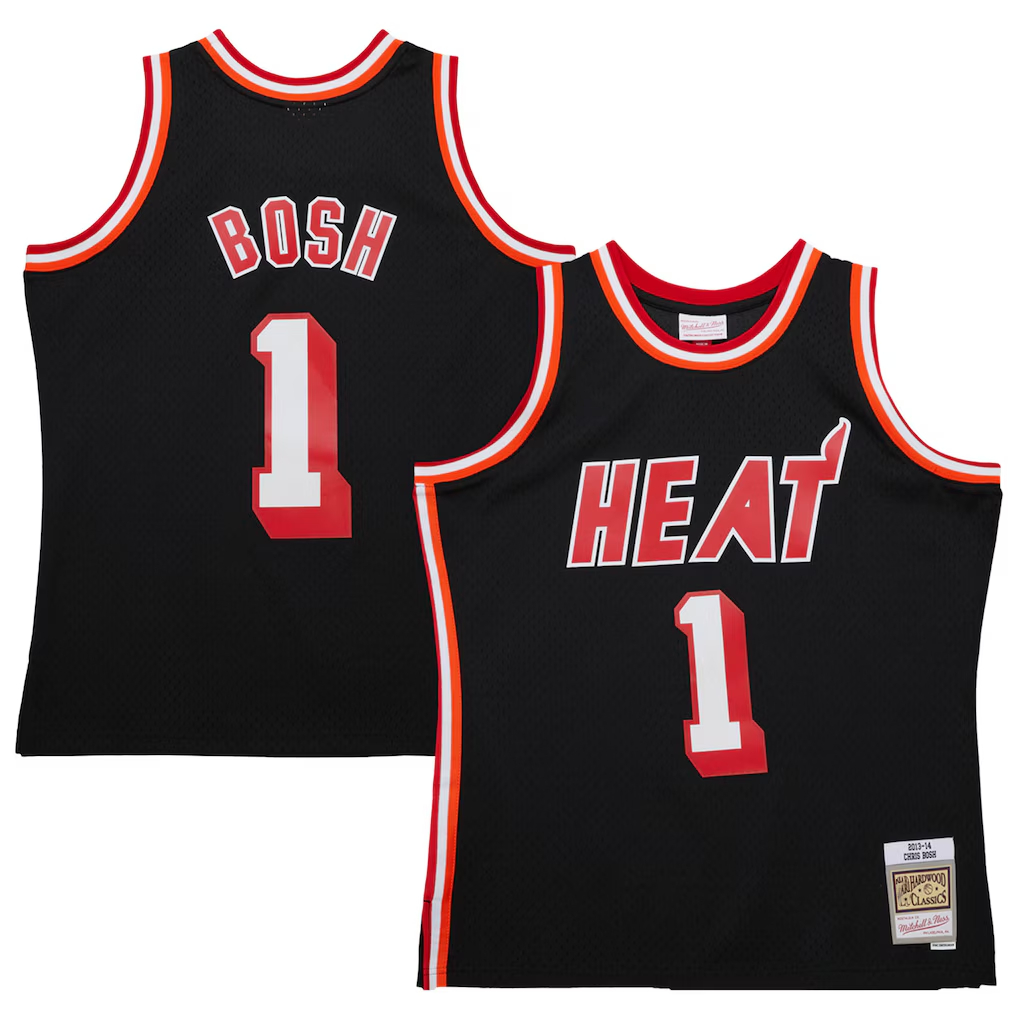 Choea M.Heat #1 Chris Bosh Mitchell & Ness Black 2013-14 Hardwood Classics Swingman Jerseys