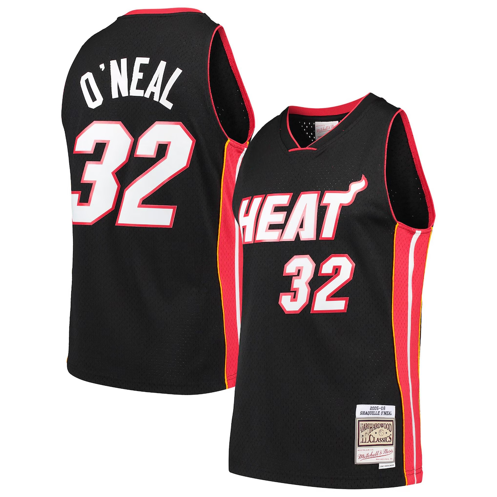 Choea M.Heat #32 Shaquille O'Neal Mitchell & Ness Black Hardwood Classics Swingman Jerseys