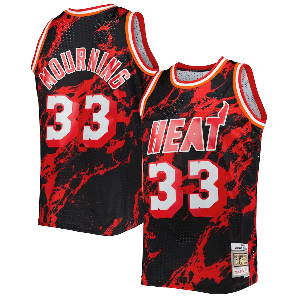 Choea M.Heat #33 Alonzo Mourning Mitchell & Ness Black 1996-1997 Hardwood Classics Marble Swingman Jerseys