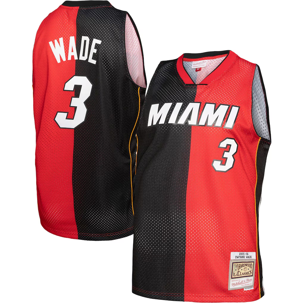 Choea M.Heat #3 Dwayne Wade Mitchell & Ness Black Red Big & Tall Hardwood Classics 2005-06 Split Swingman Jerseys