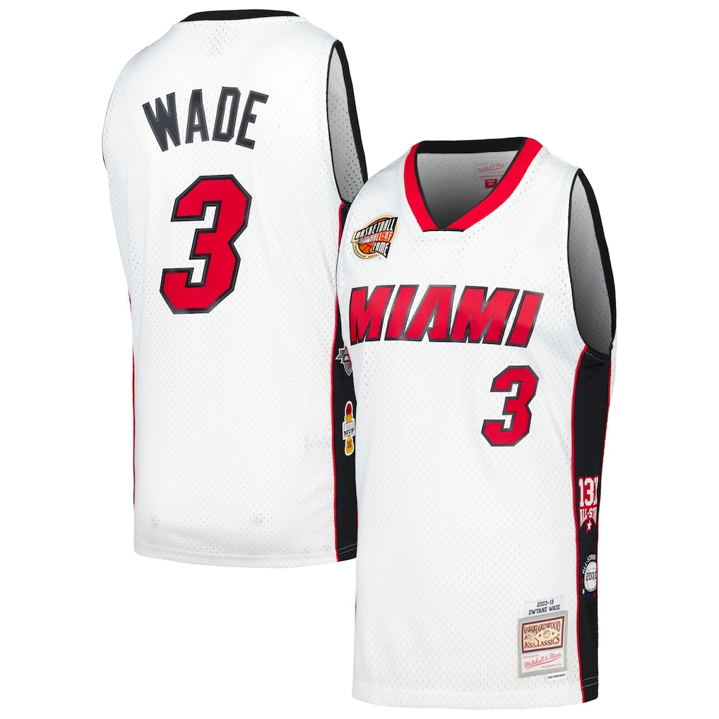 Choea M.Heat #3 Dwyane Wade Mitchell & Ness White Hall of Fame Class of 2023 Throwback Swingman Jerseys