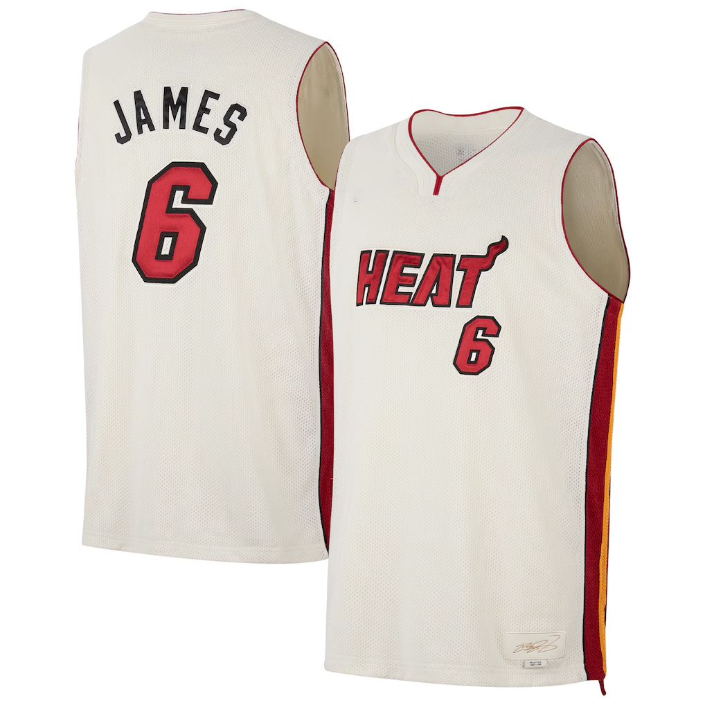 Choea M.Heat #6 LeBron James Cream Forever King Reserve Authentic Jerseys