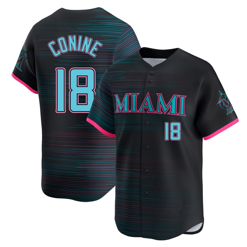 Choea M.Marlins #18 Griffin Conine Player Black City Connect Home Limited Stitched Jerseys