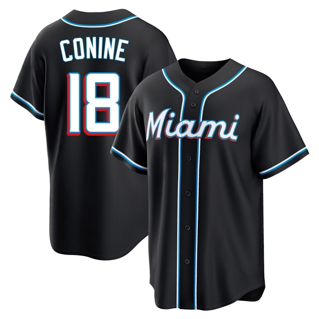 Choea M.Marlins #18 Griffin Conine Player Black Fashion Out Home Game Stitched Jerseys