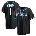 Choea M.Marlins #1 Connor Norby Player Black Fashion Out Home Game Stitched Jerseys