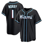 Choea M.Marlins #1 Connor Norby Player Black Fashion Out Home Game Stitched Jerseys
