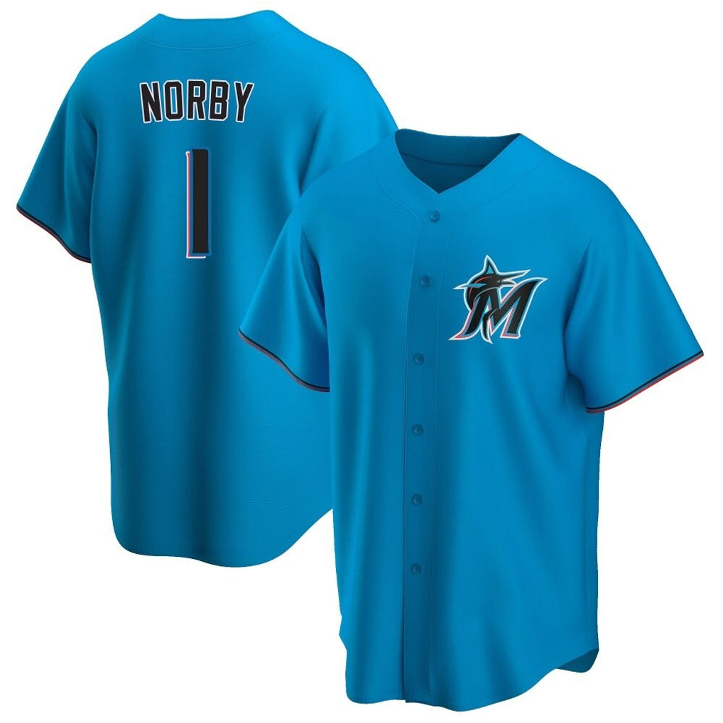 Choea M.Marlins #1 Connor Norby Player Blue Home Game Stitched Jerseys